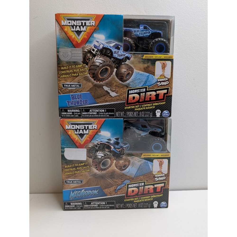 Monster Jam Monster Dirt Kinetic Sand - Set Of 2 - Megalodon & Blue Thunder
